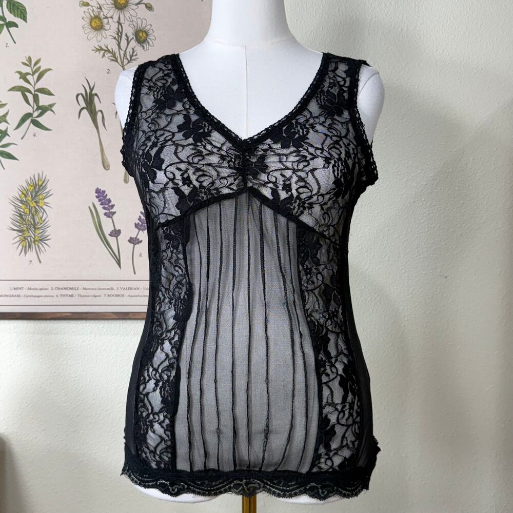 Y2k Sheer Mesh Lace Babydoll Top Dark Coquette Romantic Goth Sexy Whimsigoth M